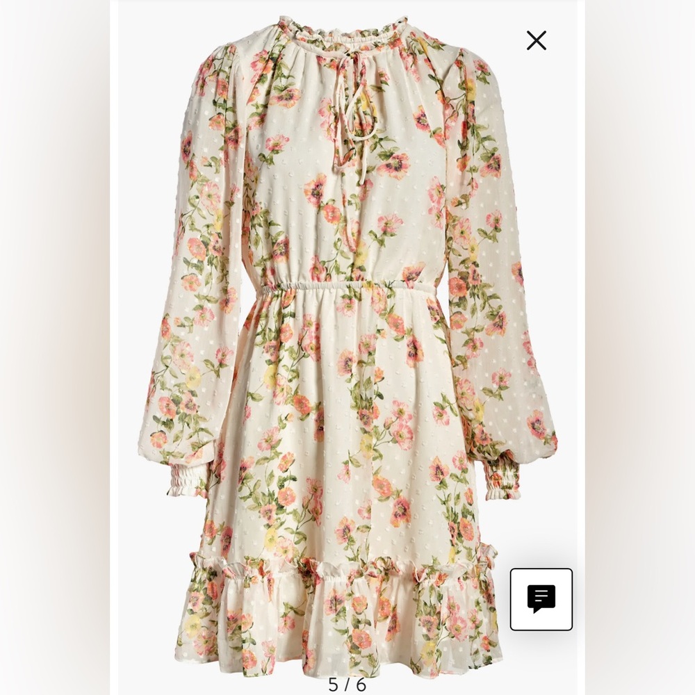 RACHEL PARCELL Floral Print Long Sleeve Swiss Dot Dress (NWOT)